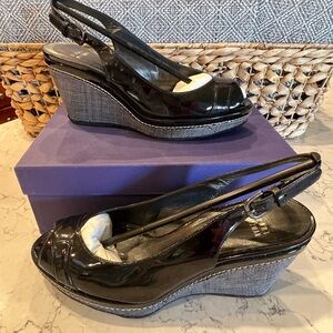 Stuart Weitzman Excise Black Patent Wedge